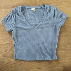Large Baby Blue Ribbed Crop Top